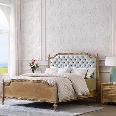 British solid wood carved master bedroom double bed with European style sample room court retro bedside cabinet and cabinet set