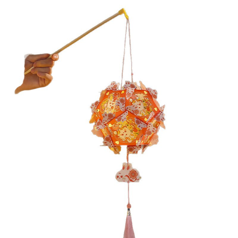 中秋节新款绣球花灯手工diy儿童制作材料古风花灯手提玉兔灯笼|undefined