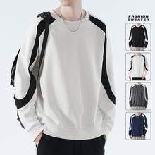 卫衣男士2024秋装新款圆领针织棉质运动长袖T恤港风拼接潮牌宽松