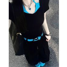 韩系假两件正肩短袖t恤女2025夏季新款设计感小众甜辣妹短款上衣