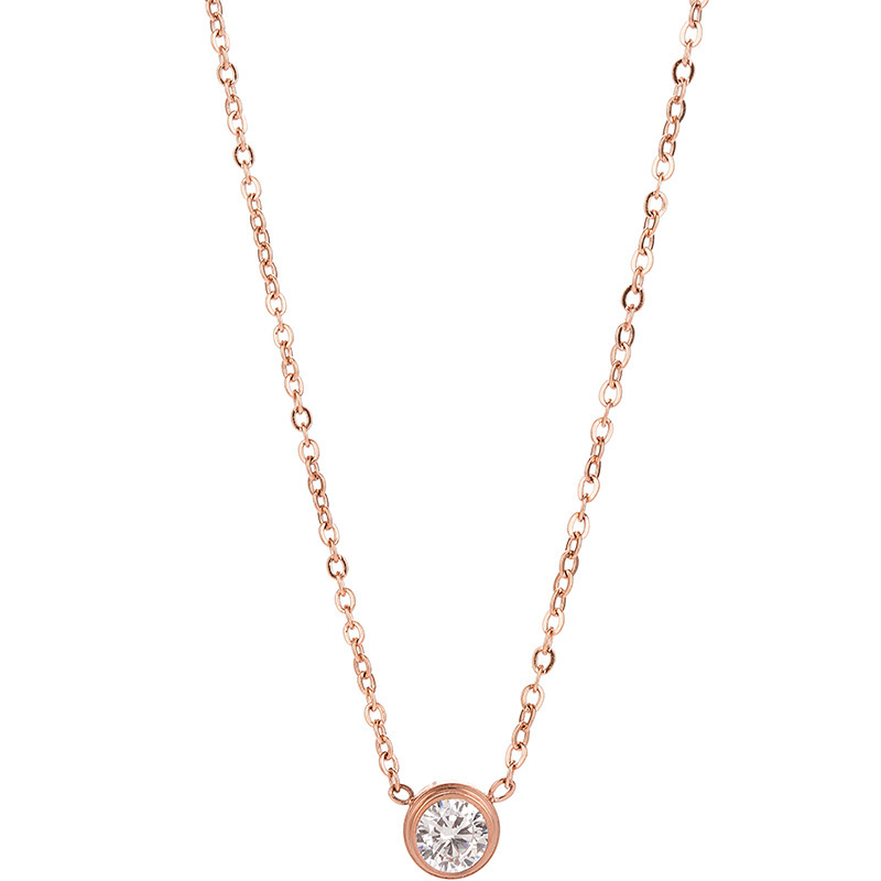 Titanium Steel Material Round Pattern Women's Gender Wholesale Jewelry Simple Style Round Titanium Steel Zircon Rose Gold Plated Plating Inlay Pendant Necklace