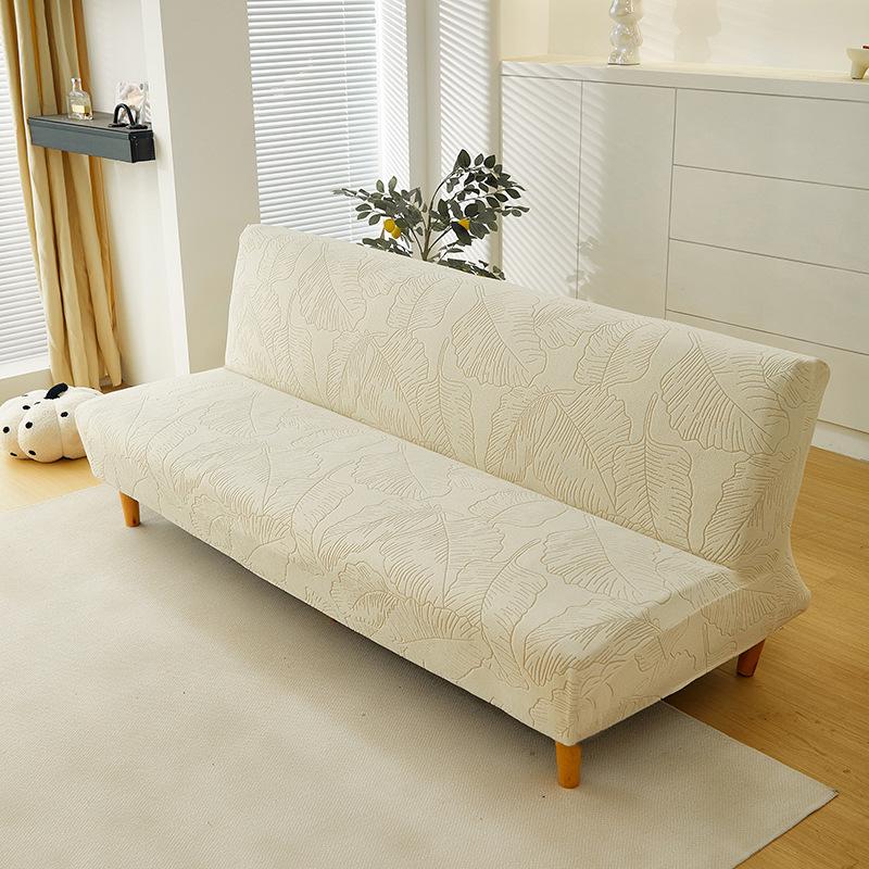 Cubierta de cama de sofá de color sólido antideslizante todo incluido plegable sin reposabrazos Cubierta de sofá antisuciedad de terciopelo jacquard tridimensional