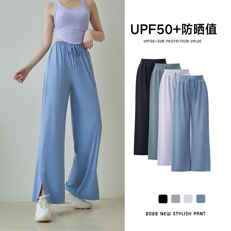 Juyitang Summer Ice Sensación casual anti-ultravioleta drapeado Pantalones anchos con protección solar de corte delgado y transpirable