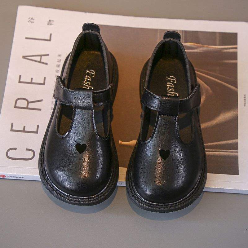 女童小皮鞋2025春秋新款英伦风软底休闲鞋女童百搭魔术贴黑色单鞋