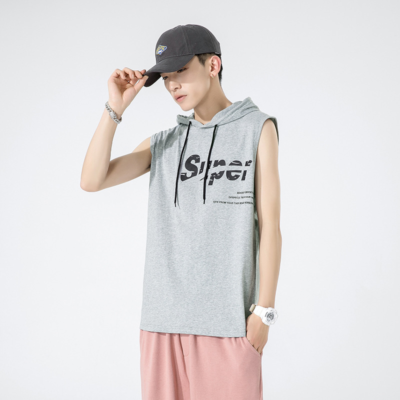 T-shirt senza maniche da uomo 2023 estate nuova canotta da uomo in puro cotone, felpa con cappuccio sportiva ad asciugatura rapida, tendenza_voghion.com