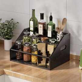 木质阶梯式手办展示架厨房调料品整理架储物架茶水间咖啡包收纳架