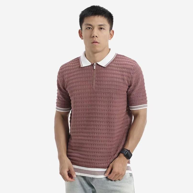 Camisas de polo de manga corta de estilo antiguo, camisetas de textura hueca para hombres, camisetas de verano al por mayor.
