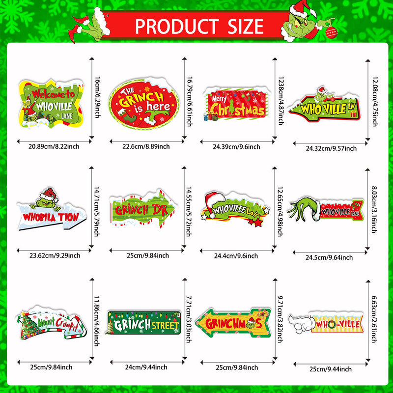 亚马逊 格林奇圣诞派对装饰吊卡 绿毛怪grinch派对吊饰圣诞树挂饰|undefined