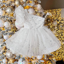 女童主持人晚礼服公主裙生日儿童钢琴演出服高端蓬蓬纱裙白色花童