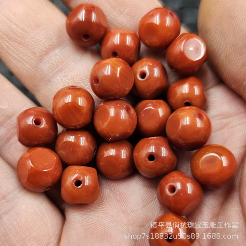 South Red Agate Faceted Beads Jade Loose Beads Persimmon Red Agate Football Beads Passepartout Bracelet Necklace Jewelry Beads