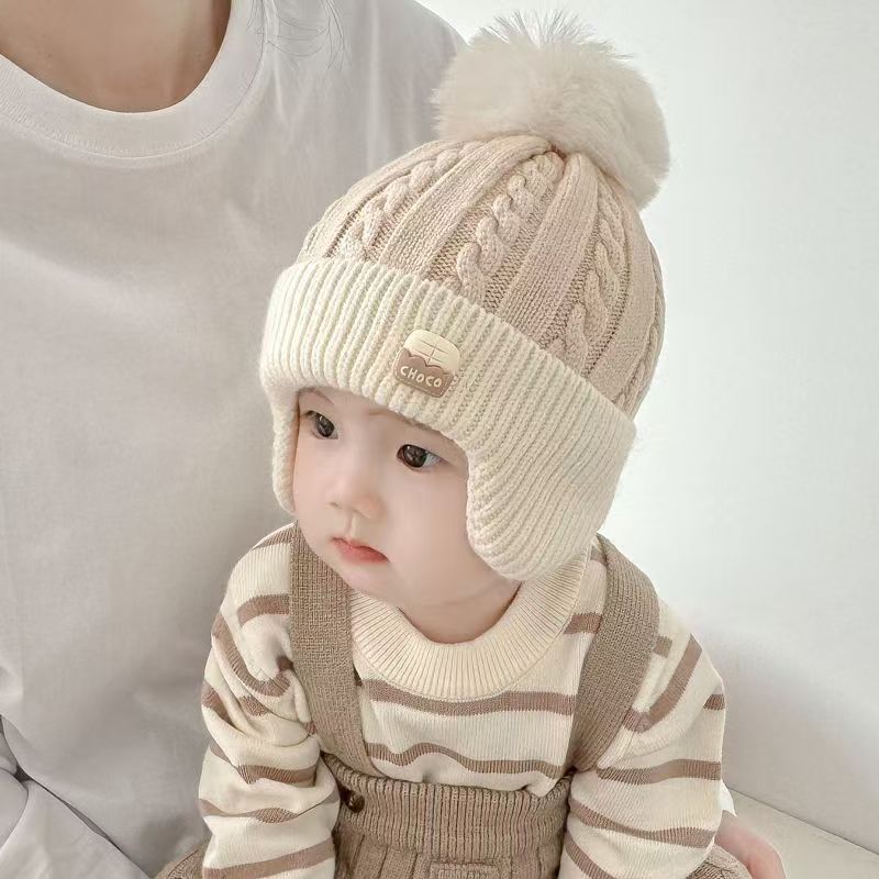 Baby Hat Korean Style Versatile Pom-Pom Ear Protection Hat for Autumn and Winter, Warm Pullover Hat for Boys and Girls, Thickened and Super Cute for Infants