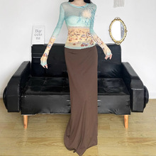 恋恋布忘纯欲复古棕色辣妹开叉包臀半身裙低腰一片式修身针织长裙