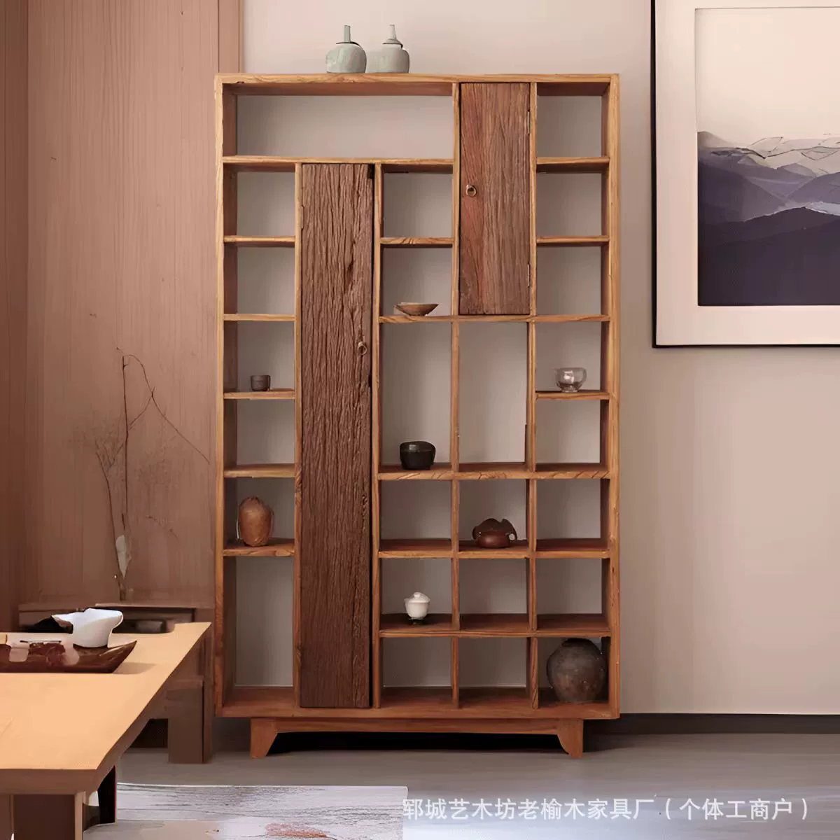 Ветер тишины, старый вяза, подставка Богу, китайская домашняя гостиная, чайный сервиз, ручная подставка Богу, небольшая многослойная полка