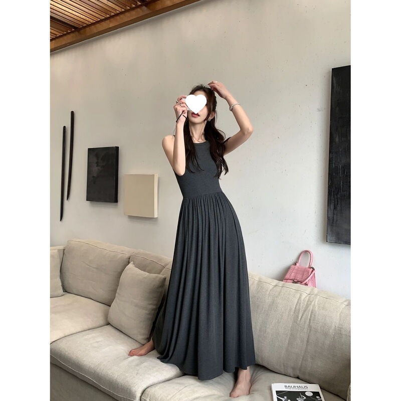 Modal Tank Dress for Women, Plus Size, Spring and Summer, Outerwear, Waist-Cinching, Sleeveless, Strapless, Over-The-Knee Long Dress