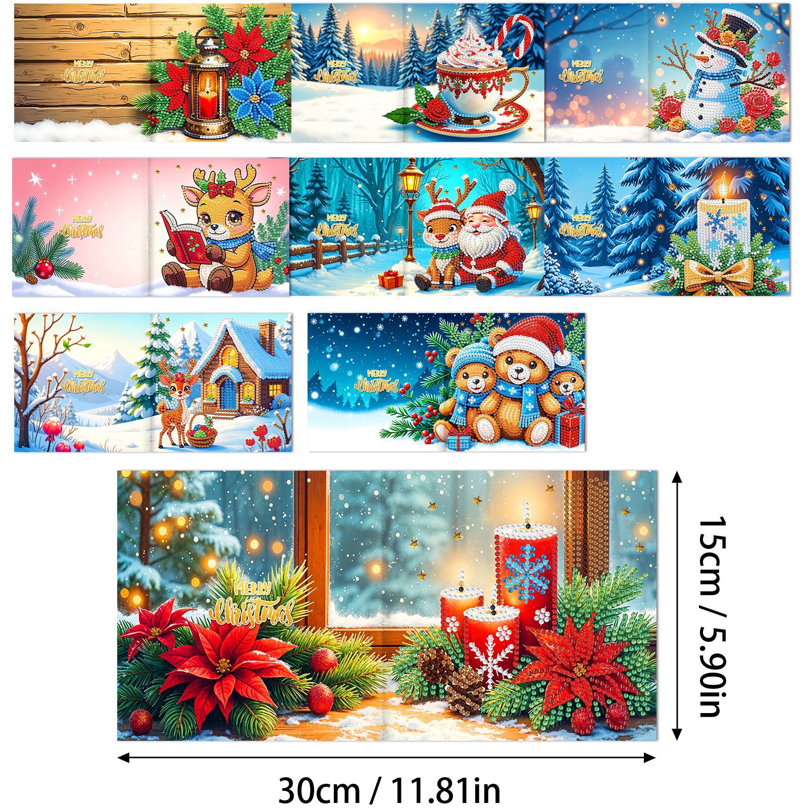 Explosiones transfronterizas de Navidad multiserie de tarjetas de felicitación puntuales hechas a mano 9 conjuntos de sobre de diamante 6 conjuntos de dibujos animados