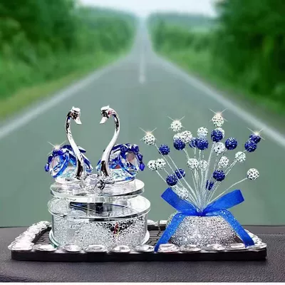 Holders Aromatherapy Decorations Gifts — Car ornaments - solar-rotating-blue-swan-babys-breath-square-diamond-mat