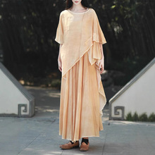2025春夏新款复古植物染清冷风文艺棉麻捏褶吊带裙天丝罩衫套装女
