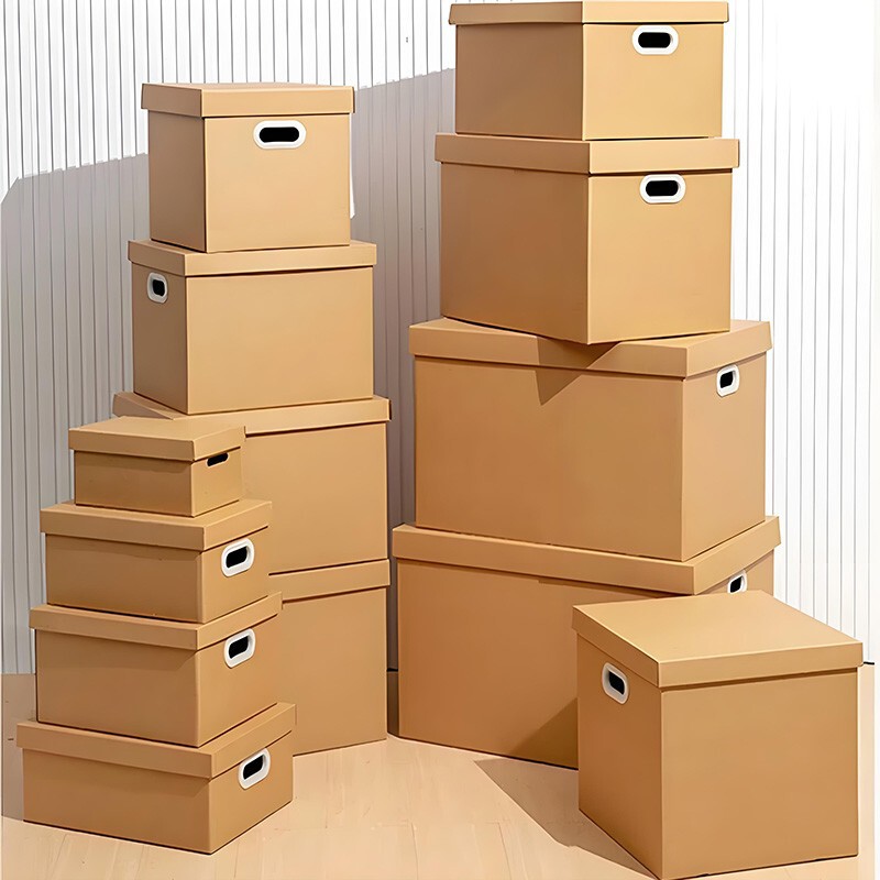 Hard kraft paper storage box for books with lid, document storage box, organizing box, packing and moving carton, thickened