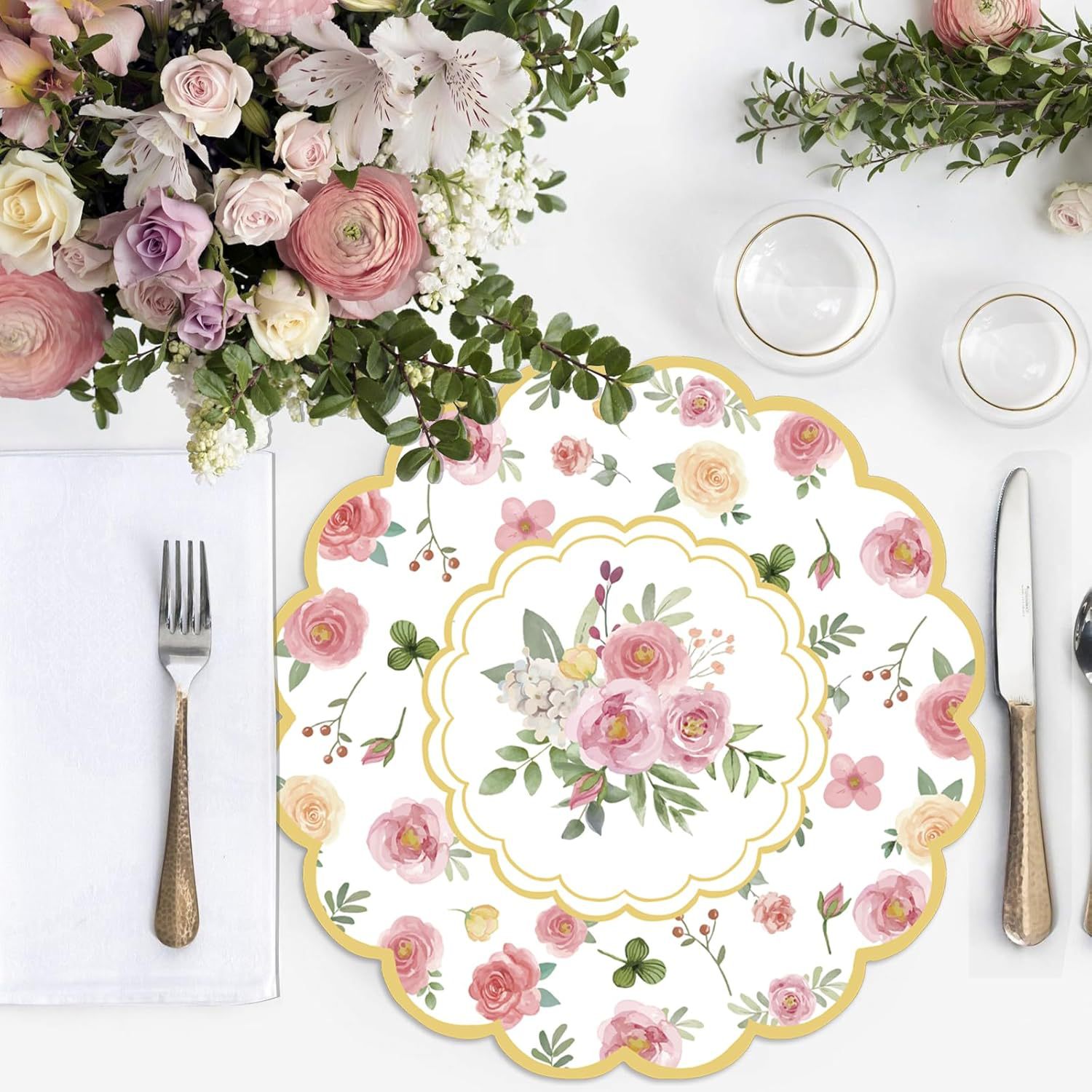 Cross-Border Amazon Pink Watercolor Rose Placemats Disposable Placemats for Table Decoration