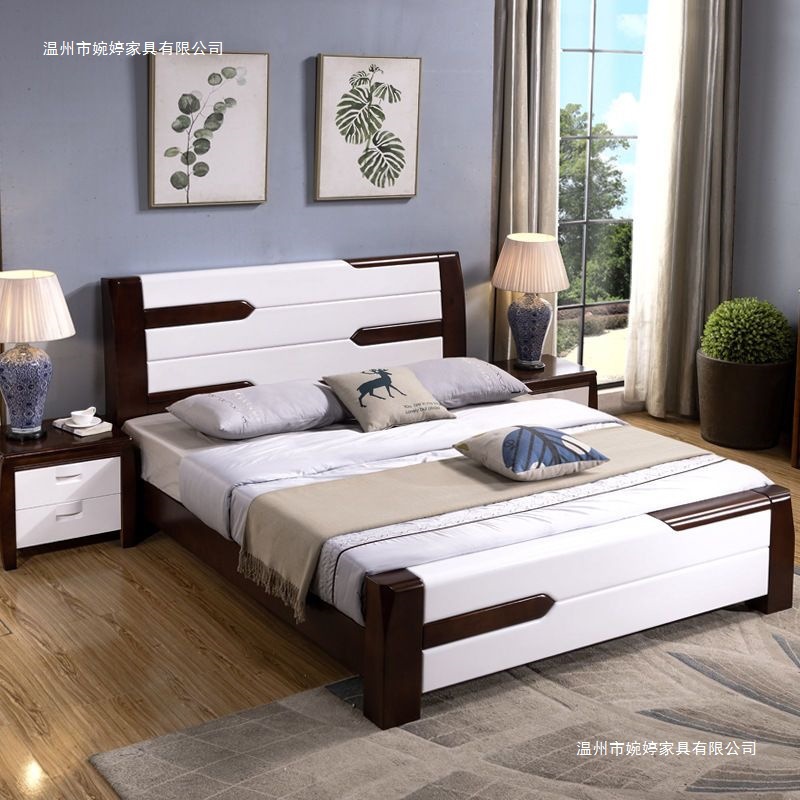 Modern Simple Solid Wood Bed 1.8m Double Bed 1.5m Single High Box Storage White Color Matching Solid Wood Bed
