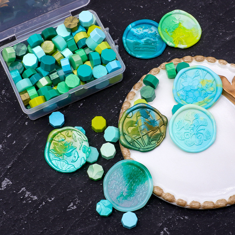 Fuego pintura sello grano de cera de color mezclado sellado sello de cera sobre tarjeta de invitación de boda pegatina caja de regalo octogonal fuego pintura grano de cera