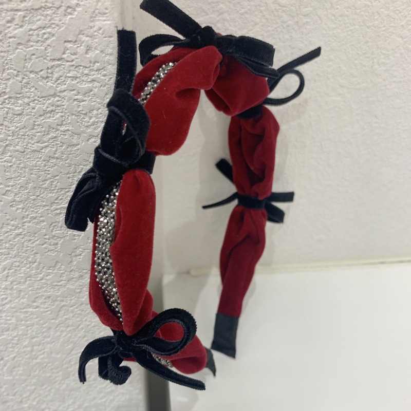 Black temperament small fragrance style rhinestone chain autumn and winter new product bow hoop sweet hair accessory_voghion.com