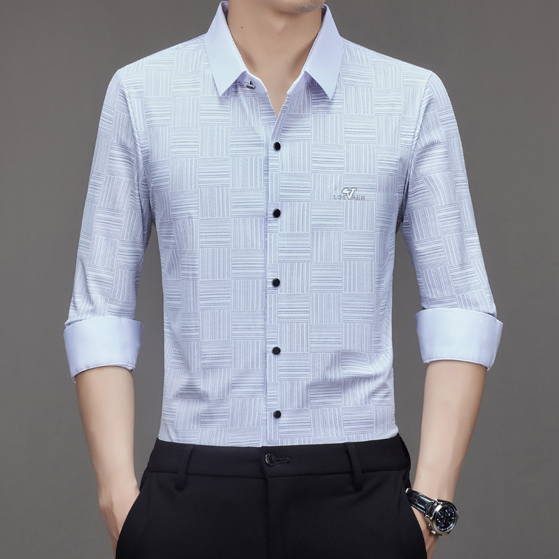 Autumn Popular Men's Long-Sleeved Shirts Digitally Printed Seamless No-Iron Fashion Casual Middle-Aged Long-Sleeved Shirts Men's Clothing