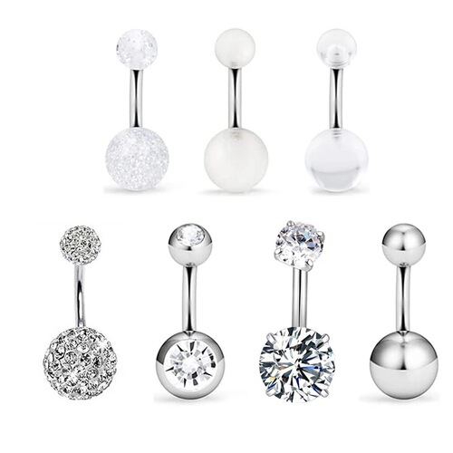 Hot selling navel ring combination short steel color opal mixed navel ring navel button navel ring set body piercing jewelry