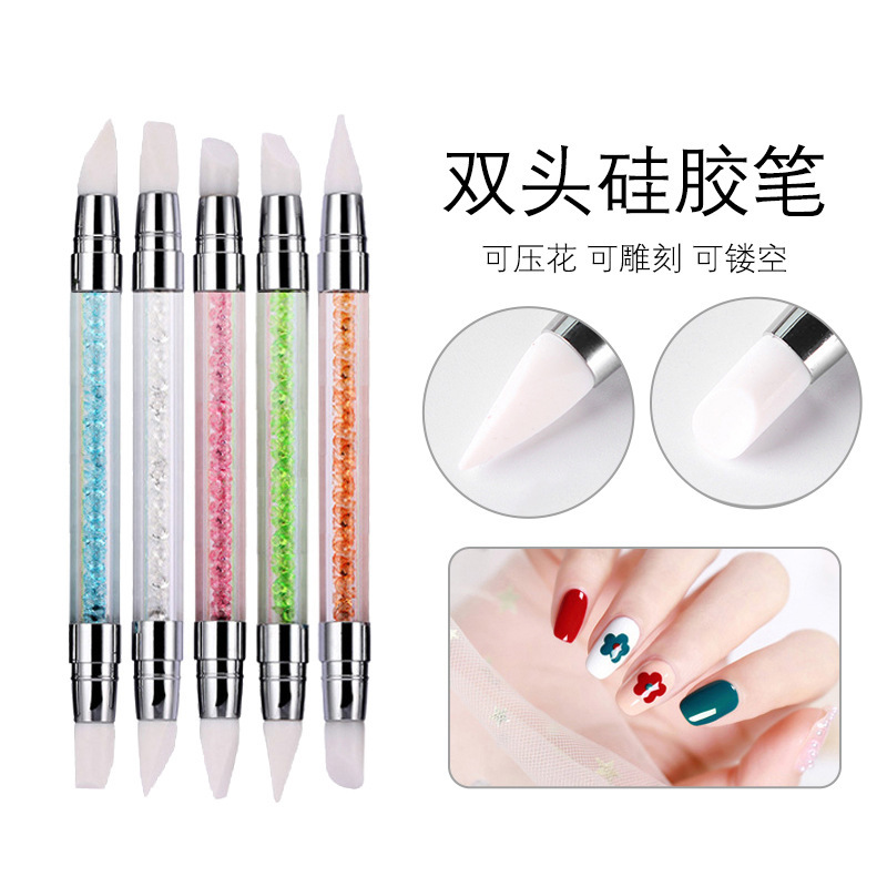 Manicure silicone pen multi-functional double-headed magic mirror powder sticker Press stick carved glue professional nail tool Manicure silicone pen multi-functional double-headed magic mirror powder sticker Press stick carved glue professional nail tool