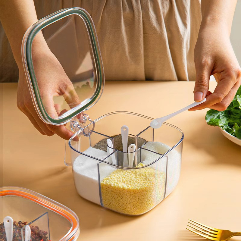 Caixa de condimentos integrada multiplaca doméstica cocina condimentos tanque sellado antihumedad cocina multifuncional almacenamiento monosódico lata de sal