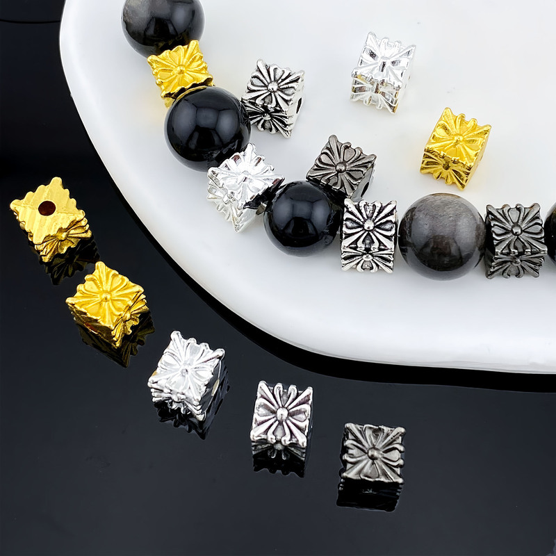 Vintage Alloy Block Bead Through Hole Square Bead Handmade DIY Woven Bracelet Necklace Bracelet Accessories