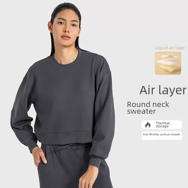 New Air Layer Round Neck Casual Yoga Long-Sleeved Loose Skin-Friendly Quick-Drying Draped Sports Sweatshirt for Women Daw015