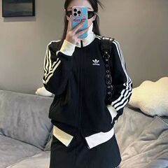 三叶草刺绣运动开衫外套夹克男女情侣秋冬款春秋季休闲三条杠上衣