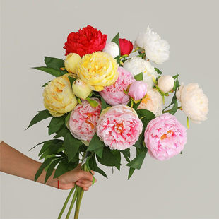 Model room soft furnishing props simulation of heavy petal peony fake flowers simplicity Nordic decorative simulation bouquet 3 heads peony
