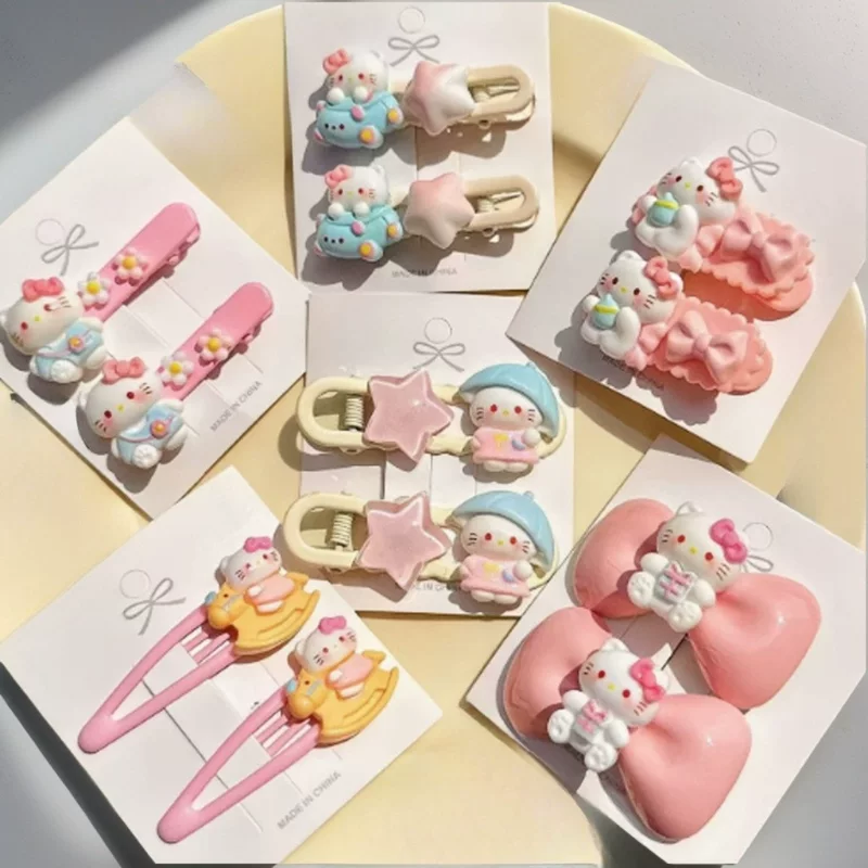 Hello Kitty, милые фуксиевые заколки для волос, невидимки, челка