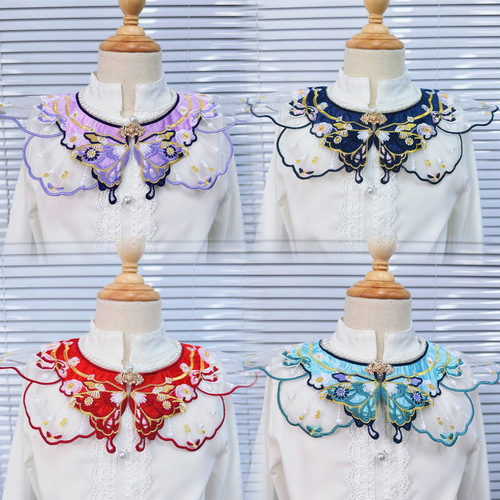 Ming Dynasty-style horse face skirt, Chinese cloud shoulder, children's accessories, organza lace butterfly embroidery, Hanfu collar, direct factory sales
