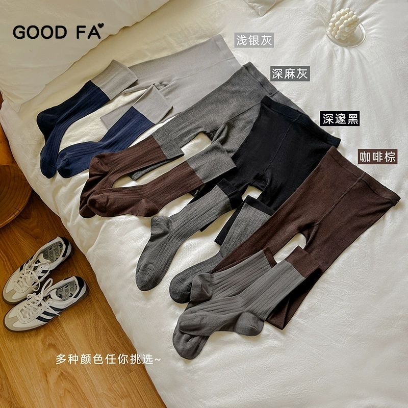 Новые женские леггинсы Осень/Зима 2025: дизайнерские ребристые колготки из тонкой шерсти высокой плотности (240 игл), с цветовыми блоками, в стиле Runway