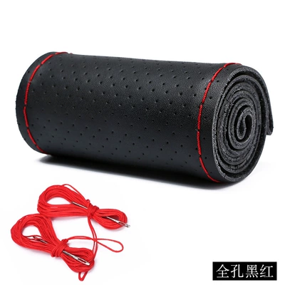 Steering wheel cover | hand-stitched steering wheel cover - full-hole-black-red-38cm