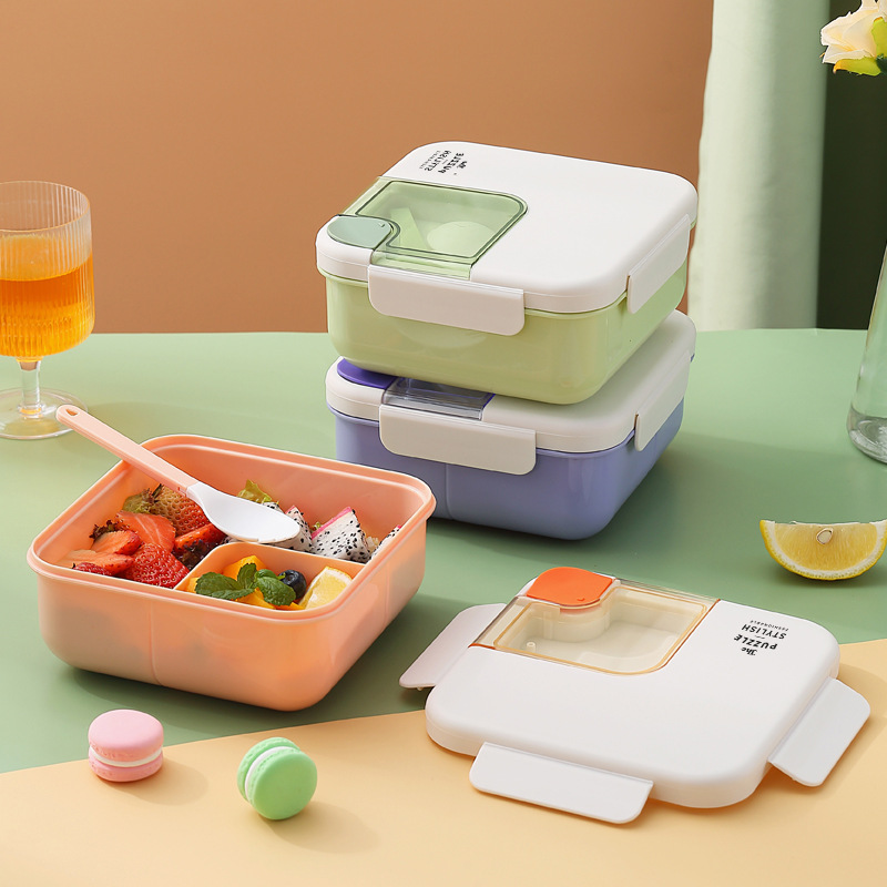 Estudiante oficinista lonchera compartimiento de plástico cuadrado lonchera portátil con vajilla microondas lonchera
