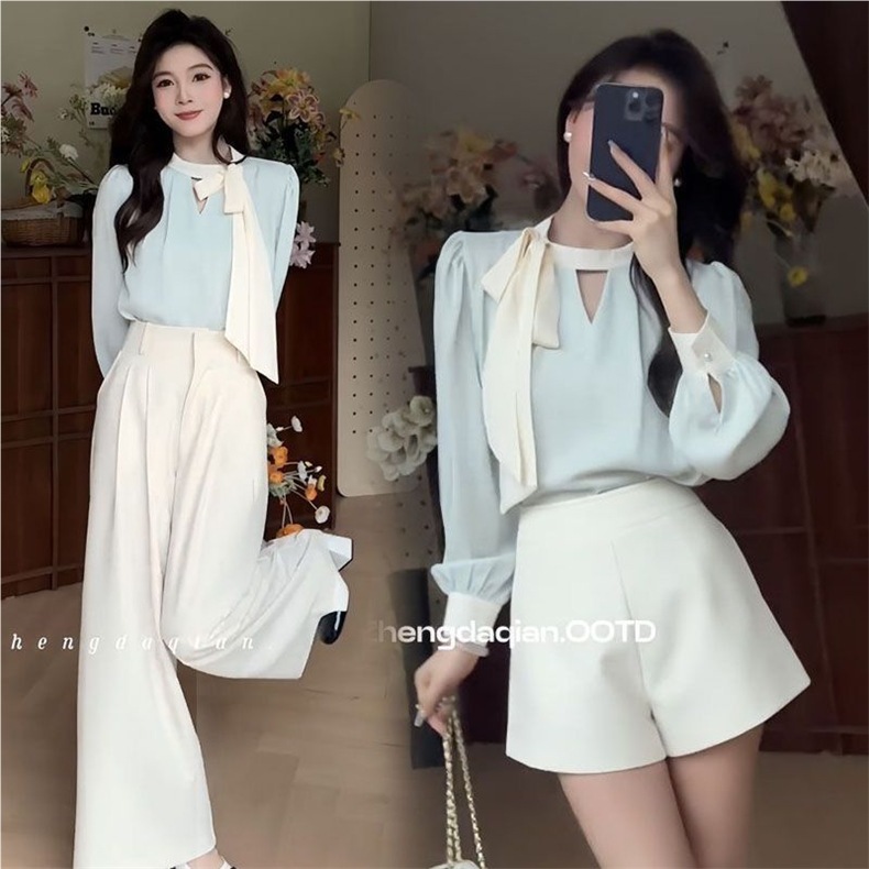 Ensemble deux pièces GraceChic printemps, pantalon long, tailleur professionnel, chemise élégante pour femme, short tendance style coréen_voghion.com