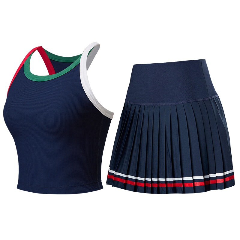 Nuevo conjunto de ropa de tenis de moda en una sola pieza de chaleco chaleco de tensión de color contraste ropa deportiva de yoga al por mayor