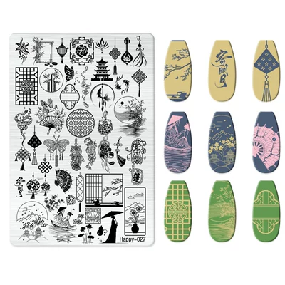 Popular Jingtian Nail Art Stamping Dırnaq bəzəkləri - happy-027-with-back-plate