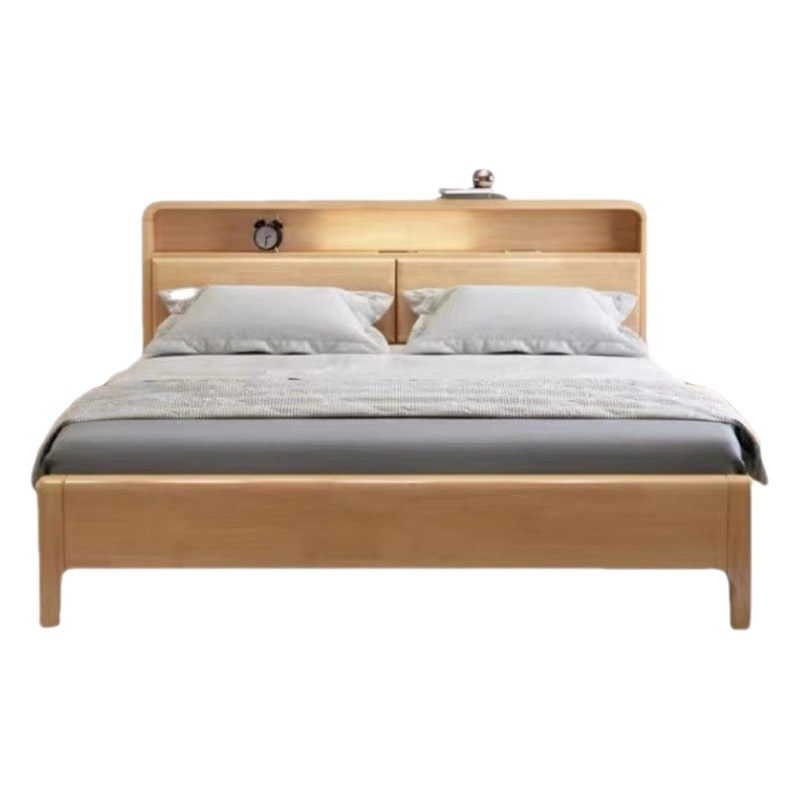 Cama nórdica de madera maciza Cama doble de 1,8 m Cama principal de 1,5 m con luz nocturna Habitación de alquiler simple Apartamento pequeño Cama de 1,2 m