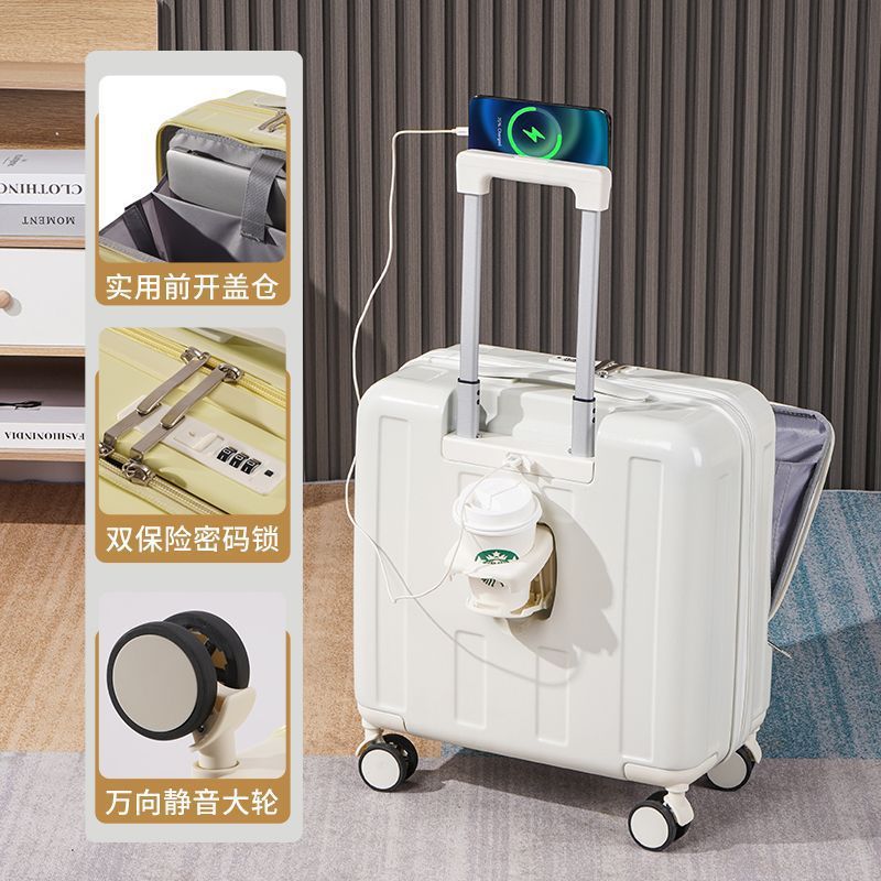 前置半开口行李箱女18寸商务登机箱新款多功能USB接口小清新|undefined
