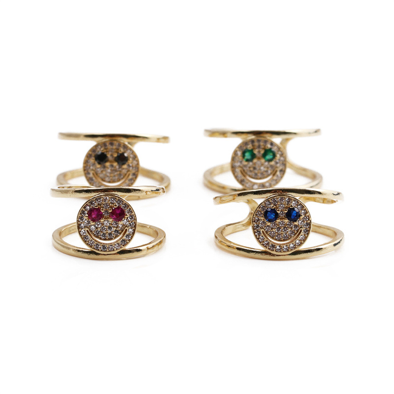 Korean Inlaid Zircon Smiley Face Open Copper Ring Wholesale Nihaojewelry display picture 18