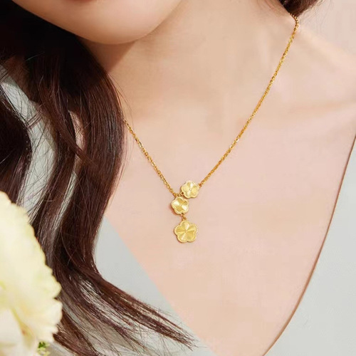 Vietnam Sand Gold Flower Season Necklace Integrated Chain Women's Copper Gold-plated Flower Season Bracelet Earrings Set Jewelry Live Style