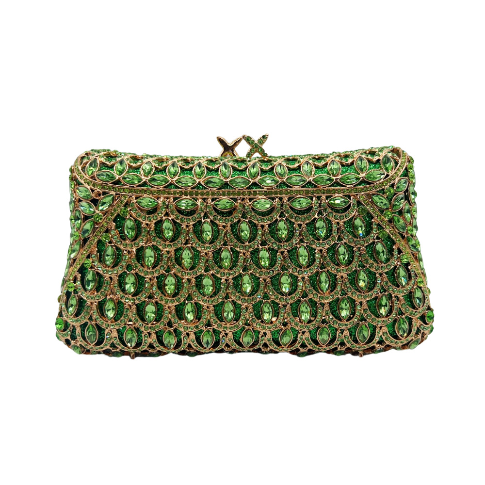 Túi clutch nữ đính đá dạ hội cầm tay kim cương rỗng — Màu xanh lá