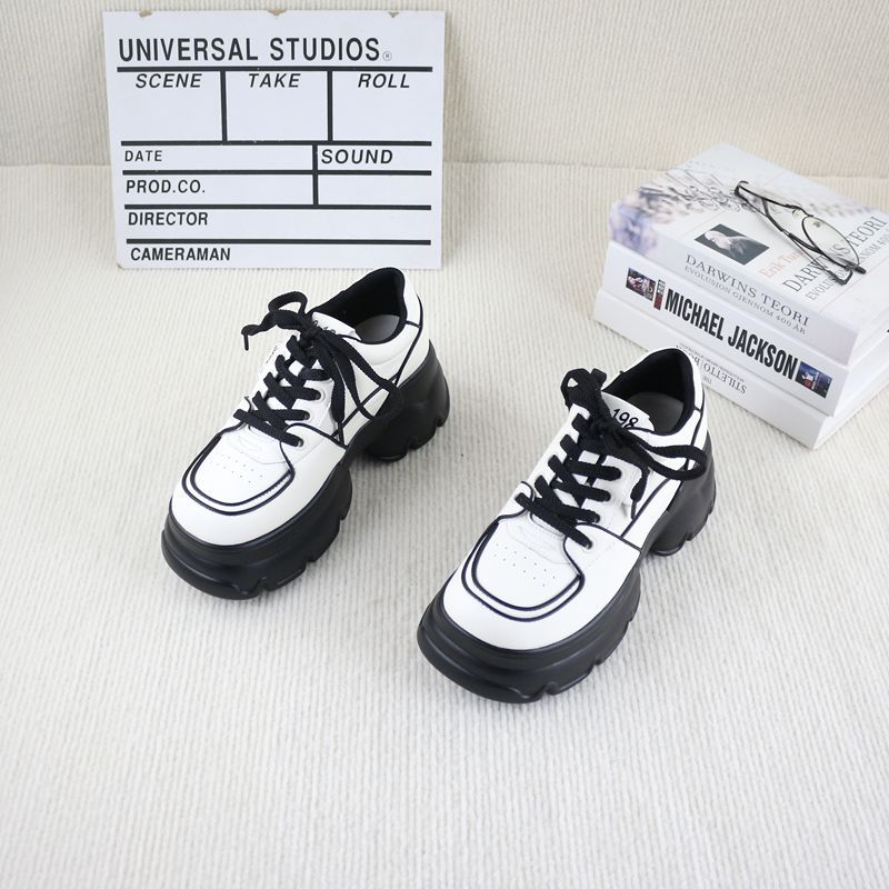 19真皮牛皮春秋季新款撤柜松糕底增高系带时尚百搭舒适女休闲板鞋