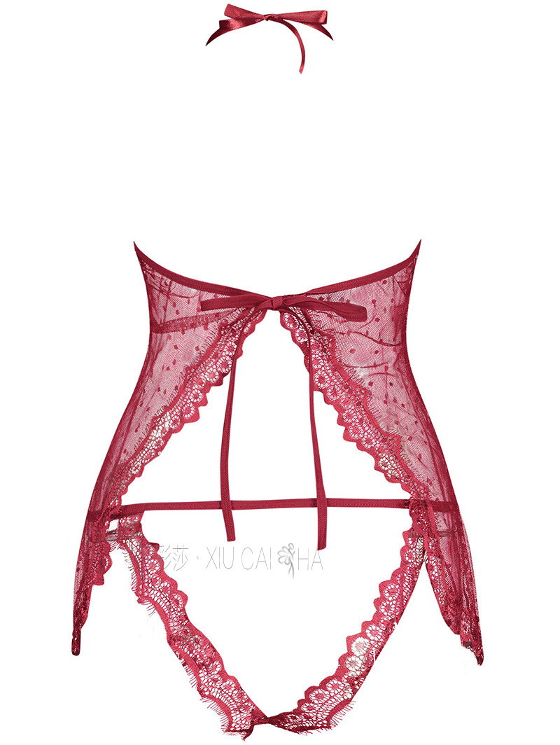 Plus Size Sheer Mesh Babydoll Nightdress with Halter Neck and Matching Panties — detail image 27