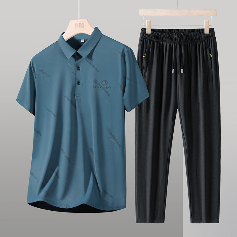 Traje casual de seda de hielo de mediana edad y ancianos de verano Traje de hombre de manga corta Traje de mediana edad y ancianos Traje de papá Camisa de polo de negocios de dos piezas image 10